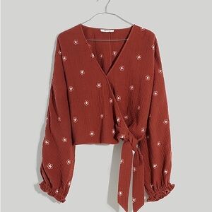 Madewell Lightspun Maira Wrap Top / SMALL / BURNISHED MAHOGANY